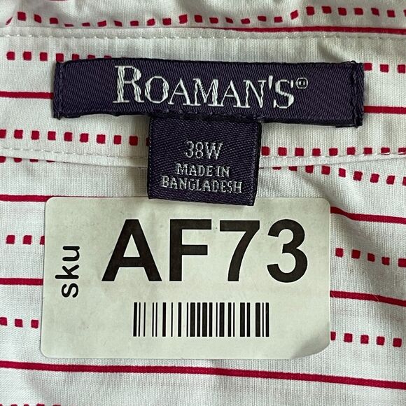 Roamans Button Up Top Women Size 38W Red/White‎ Striped Collared Long Sleeve - Picture 2 of 14